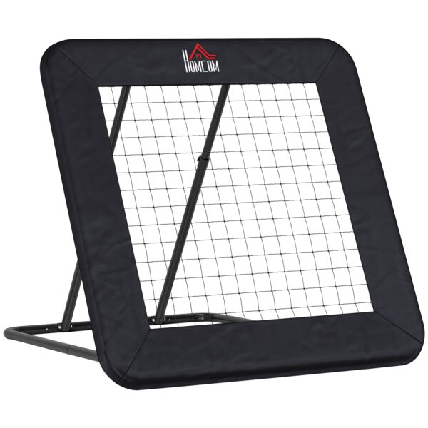 Rebounder til fodbold, 128 x 118 cm reboundvæg med beskyttende kantpinde, justerbar i 5 niveauer, bærbar rebound, fodboldmål til unge, reboundvæg til fodboldtræning, sort