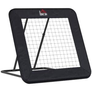 Rebounder til fodbold, 128 x 118 cm reboundvæg med beskyttende kantpinde, justerbar i 5 niveauer, bærbar rebound, fodboldmål til unge, reboundvæg til fodboldtræning, sort