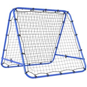 Dobbeltsidet rebounder til fodbold, justerbar reboundvæg med 5 vinkelpositioner, 100 x 68-95 cm kickback-mål til ungdom, reboundvæg til håndboldtræning, blå