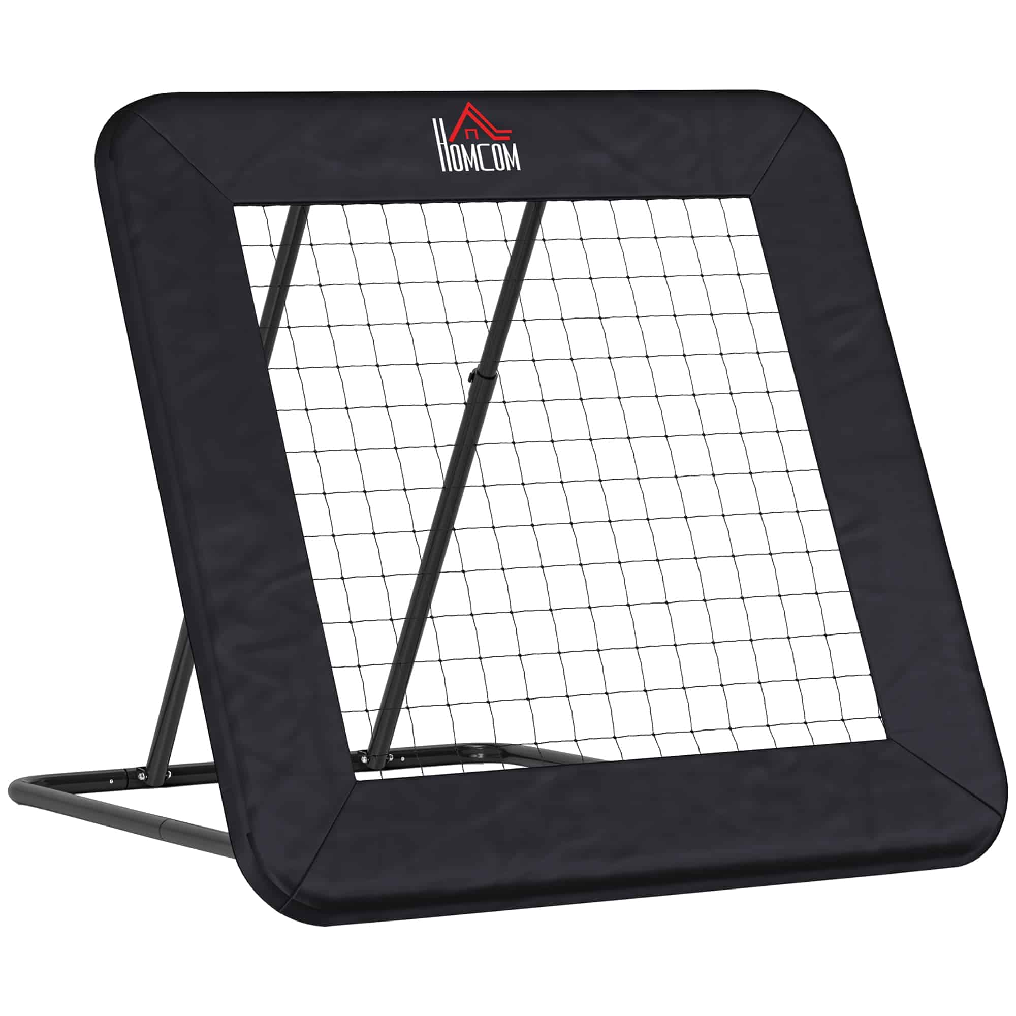 Rebounder til fodbold, 128 x 118 cm reboundvæg med beskyttende kantpinde, justerbar i 5 niveauer, bærbar rebound, fodboldmål til unge, reboundvæg til fodboldtræning, sort
